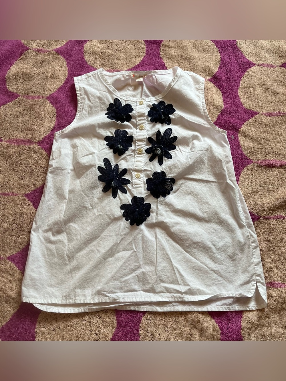 Crewcuts 100% Cotton Tank Top with Navy Flower Appliqué